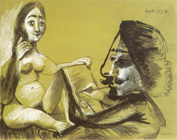 Пабло Пикассо "Рисовальщик и модель." (1971 год)