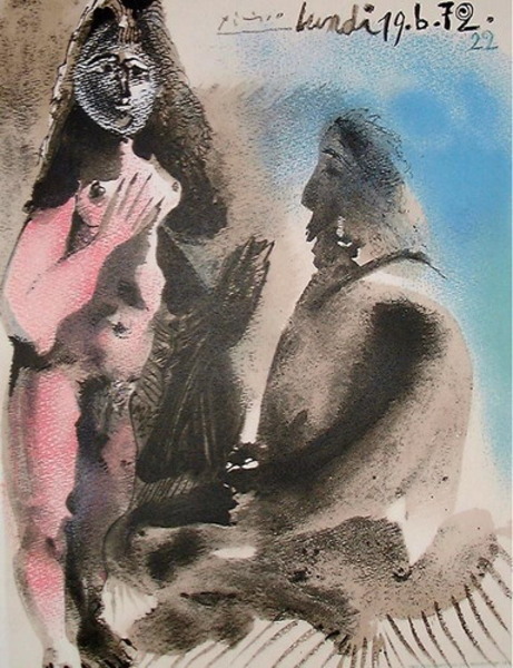 Пабло Пикассо "Стоящая обнаженная и сидящий мужчина." (1972 год)