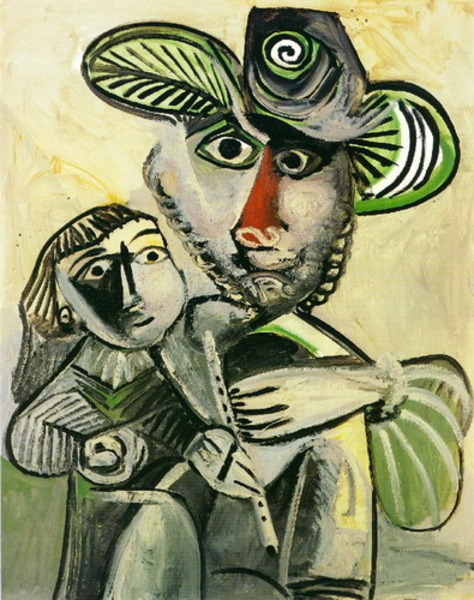 Пабло Пикассо "Человек со флейтой и ребенком" (Отцовство)." (1971 год)