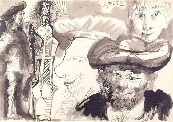 Пабло Пикассо "Рембрандтовские персонажи." (1967 год)
