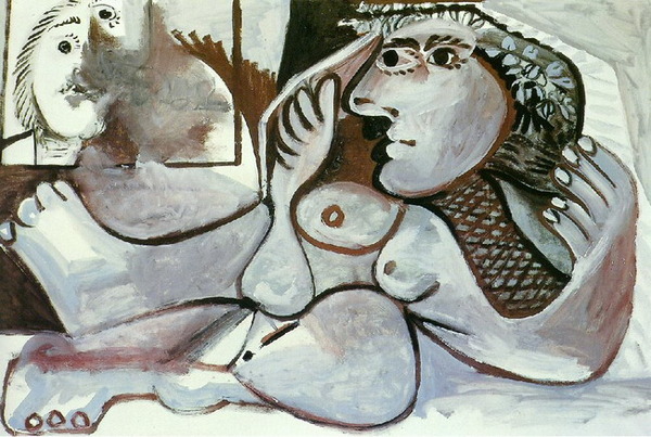 Пабло Пикассо "Лежащая обнаженная с венком цветов." (1970 год)