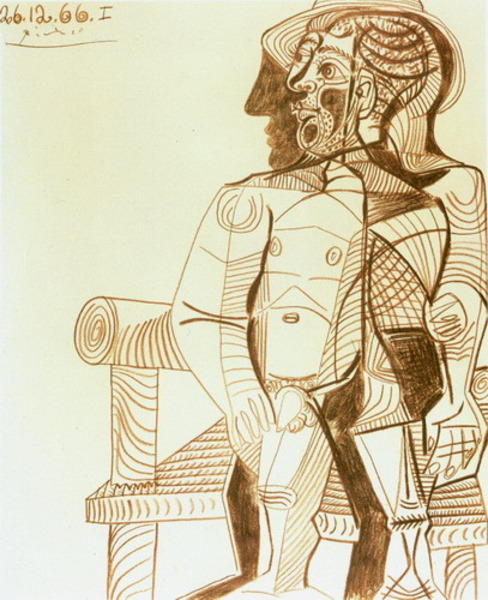 Пабло Пикассо "Сидящий мужчина" (Автопортет)." (1966 год)