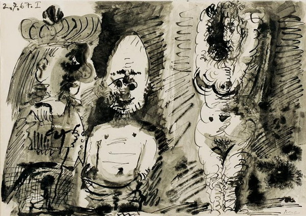 Пабло Пикассо "Обнаженная с двумя персонажами." (1967 год)
