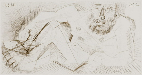 Пабло Пикассо "Лежащий обнаженный мужчина." (1966 год)