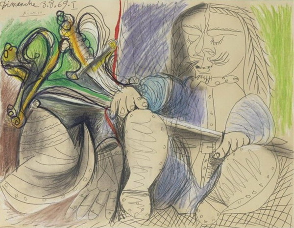 Пабло Пикассо "Человек со шлемом и шпагой." (1969 год)