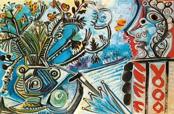 Пабло Пикассо "Цветы и человек с зонтом." (1968 год)