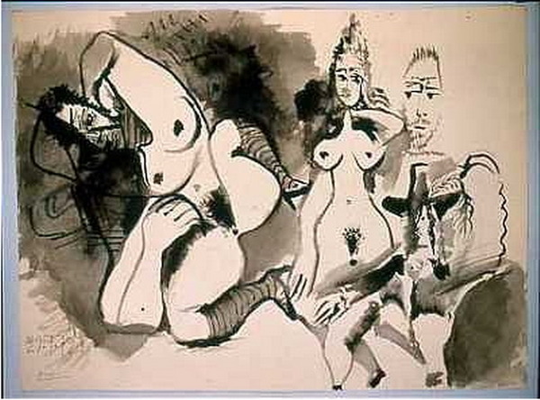Пабло Пикассо "Двое обнаженных и голова мужчины." (1972 год)