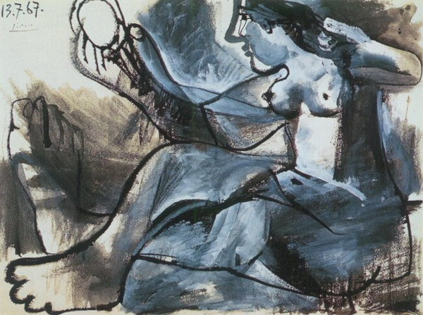 Пабло Пикассо "Сидящая обнаженнная с зеркалом." (1967 год)