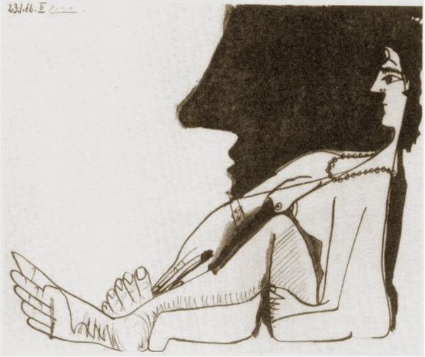 Пабло Пикассо "Сидящая женщина в профиль." (1966 год)