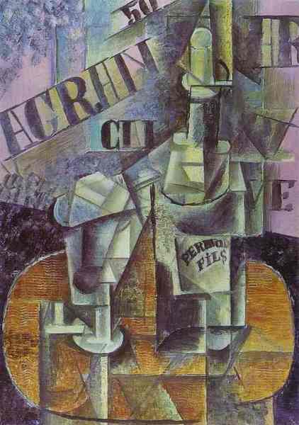 Пабло Пикассо "Бутылка перно" (столик в кафе)." (1912 год)